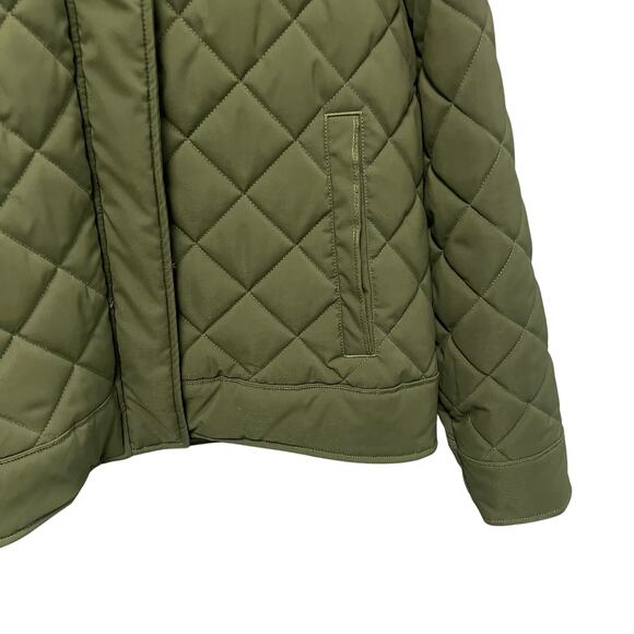 Vineyard Vines Olive Green Quilted Jacket Sherpa Collar Womens Large AS IS - Picture 2 of 10